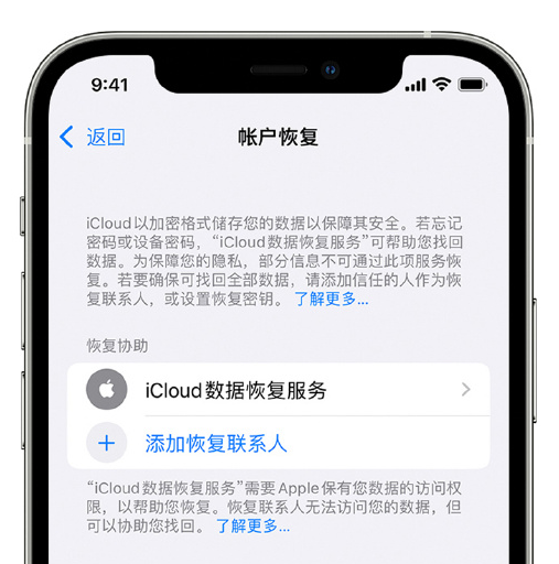 惠州苹果手机维修分享在 iPhone 上设置帐户恢复联系人的方法 